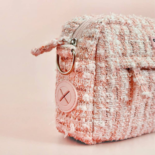 Sac de promenade pour chien – Tweed texturé (rose/vanille)