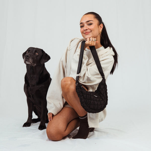 Sac bandoulière croissant pour promenade de chien –plusieurs coloris