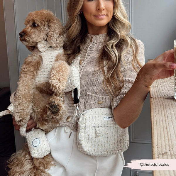 Sac de promenade pour chien – Tweed texturé (rose/vanille)