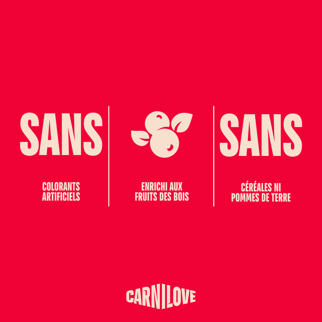 Friandises Carnilove sans colorants artificiels, sans céréales, enrichies aux fruits des bois
