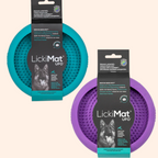 Tapis UFO turquoise et violet avec leurs emballages LickiMat