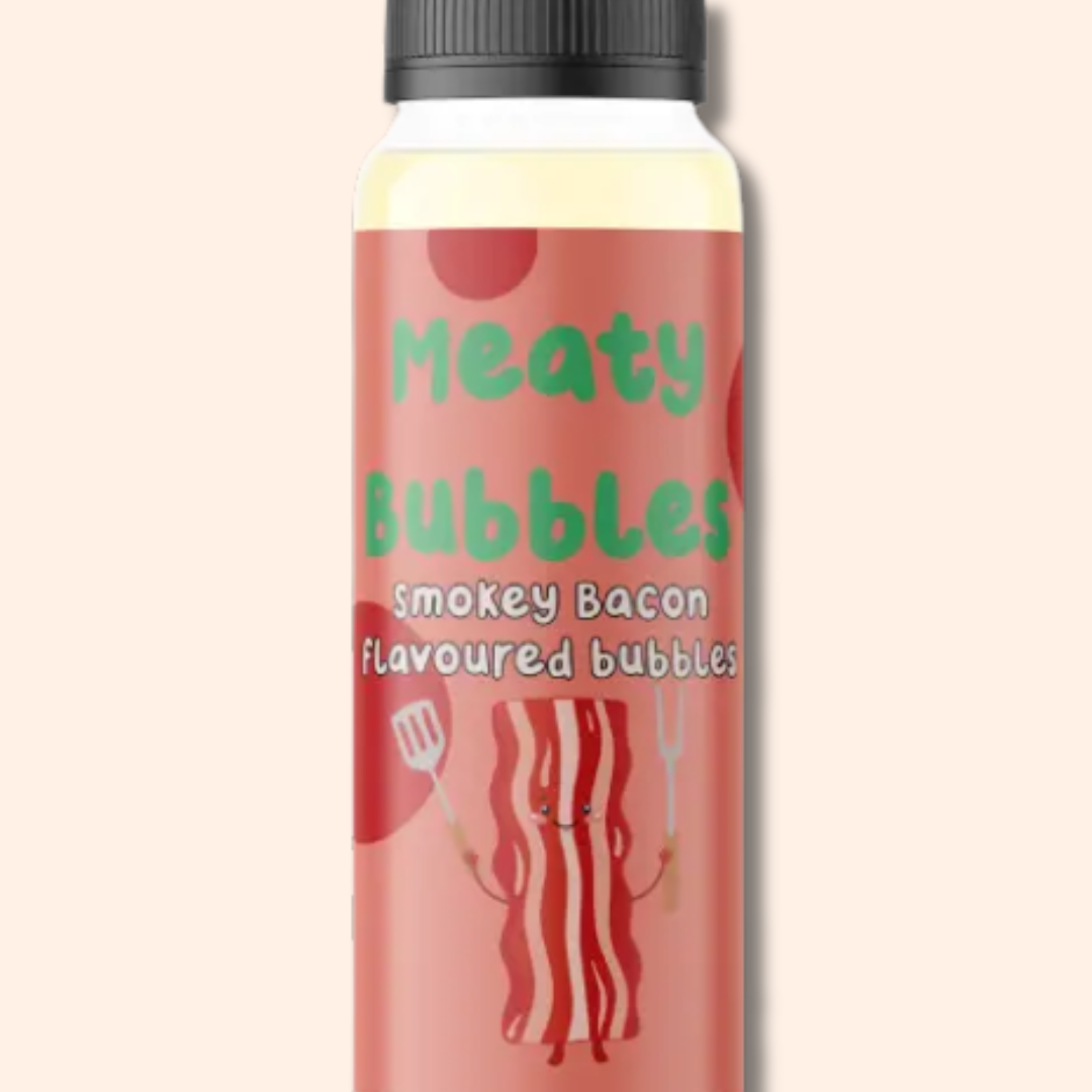 Étiquette Smokey bacon flavoured bubbles en gros plan