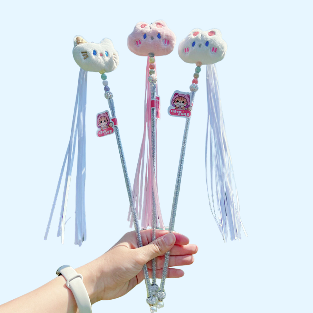 Canne à pêche pour chat ornée de perles