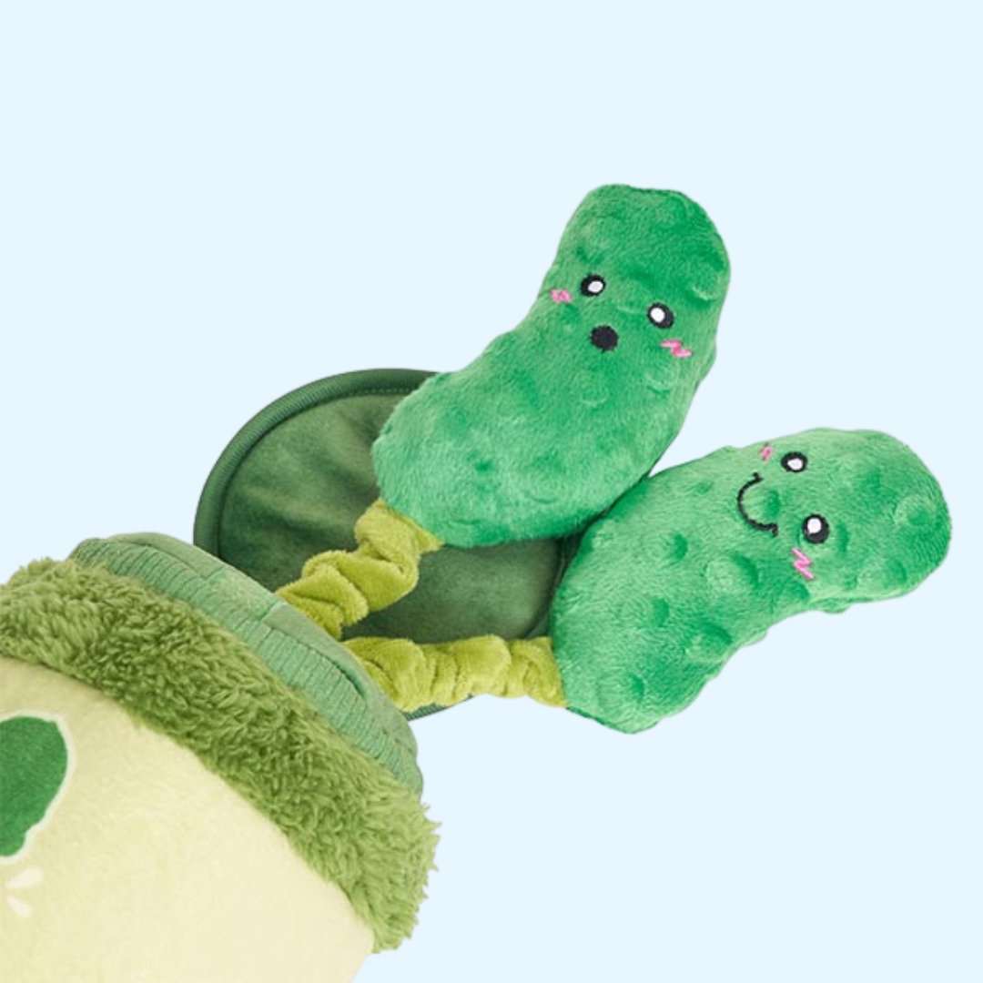 Gros plan sur deux cornichons souriants sortant du bocal
