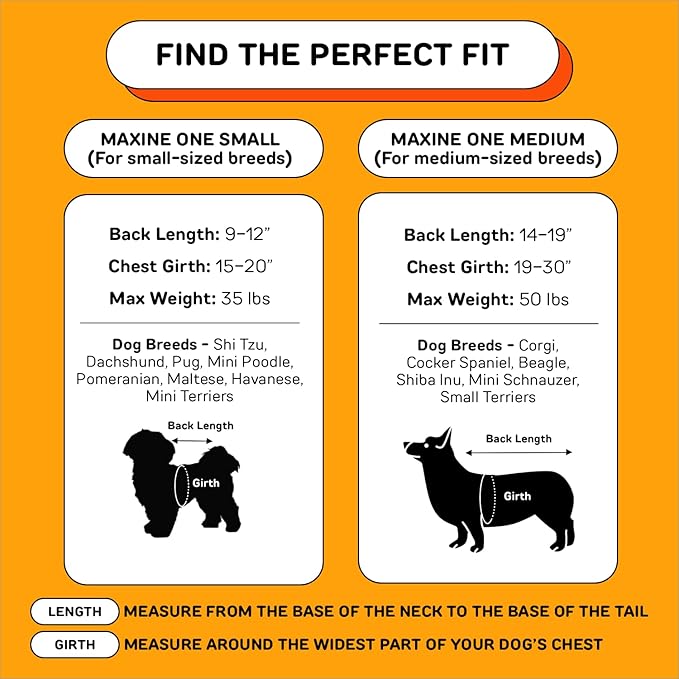 Tableau orange comparant les tailles small et medium