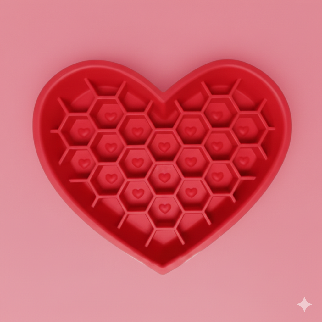 Gamelle cœur rouge avec tapis de léchage pour chien