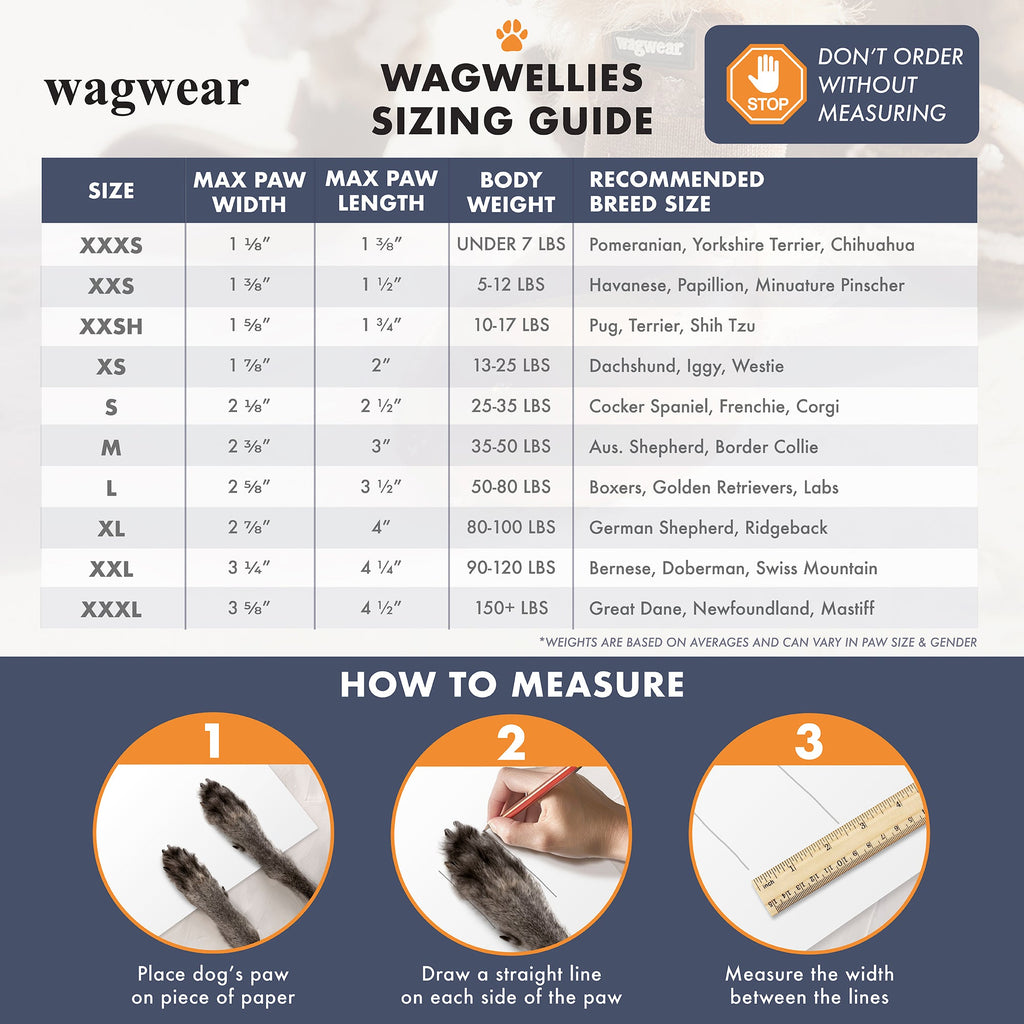 Guide des tailles avec méthode de mesure de la patte
