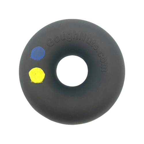 Anneau noir vu de face avec pastilles bleue et jaune