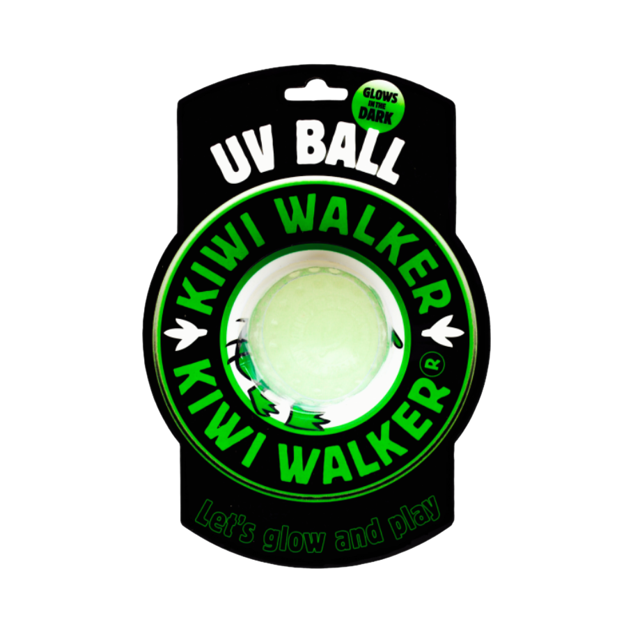 Balle UV phosphorescente dans son emballage noir et vert