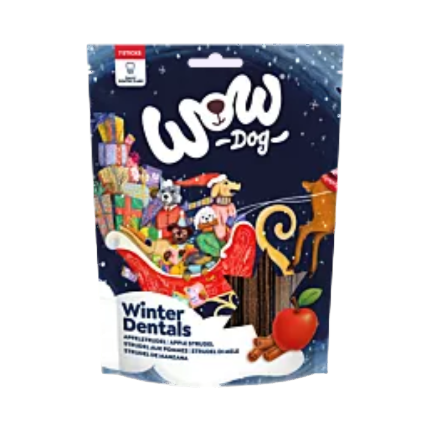 Sachet WOW Dog Winter Dentals avec traîneau de Noël illustré