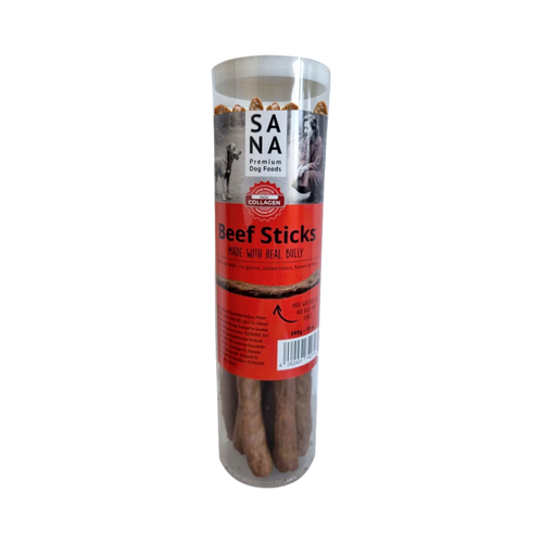 Tube SANA Beef Sticks transparent rempli de bâtonnets
