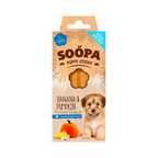 Boîte Soopa Puppy Sticks banane et citrouille, un chiot sur l'étui