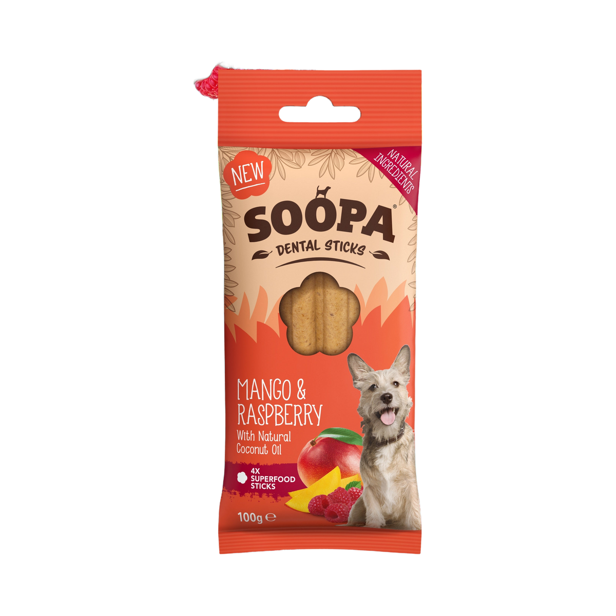 Paquet Soopa Dental Sticks Mango & Raspberry rouge