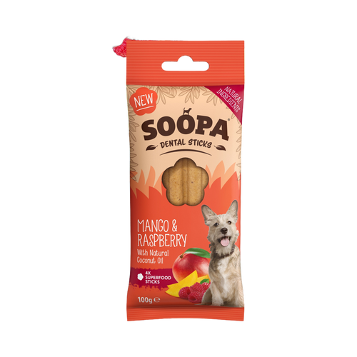 Paquet Soopa Dental Sticks Mango & Raspberry rouge