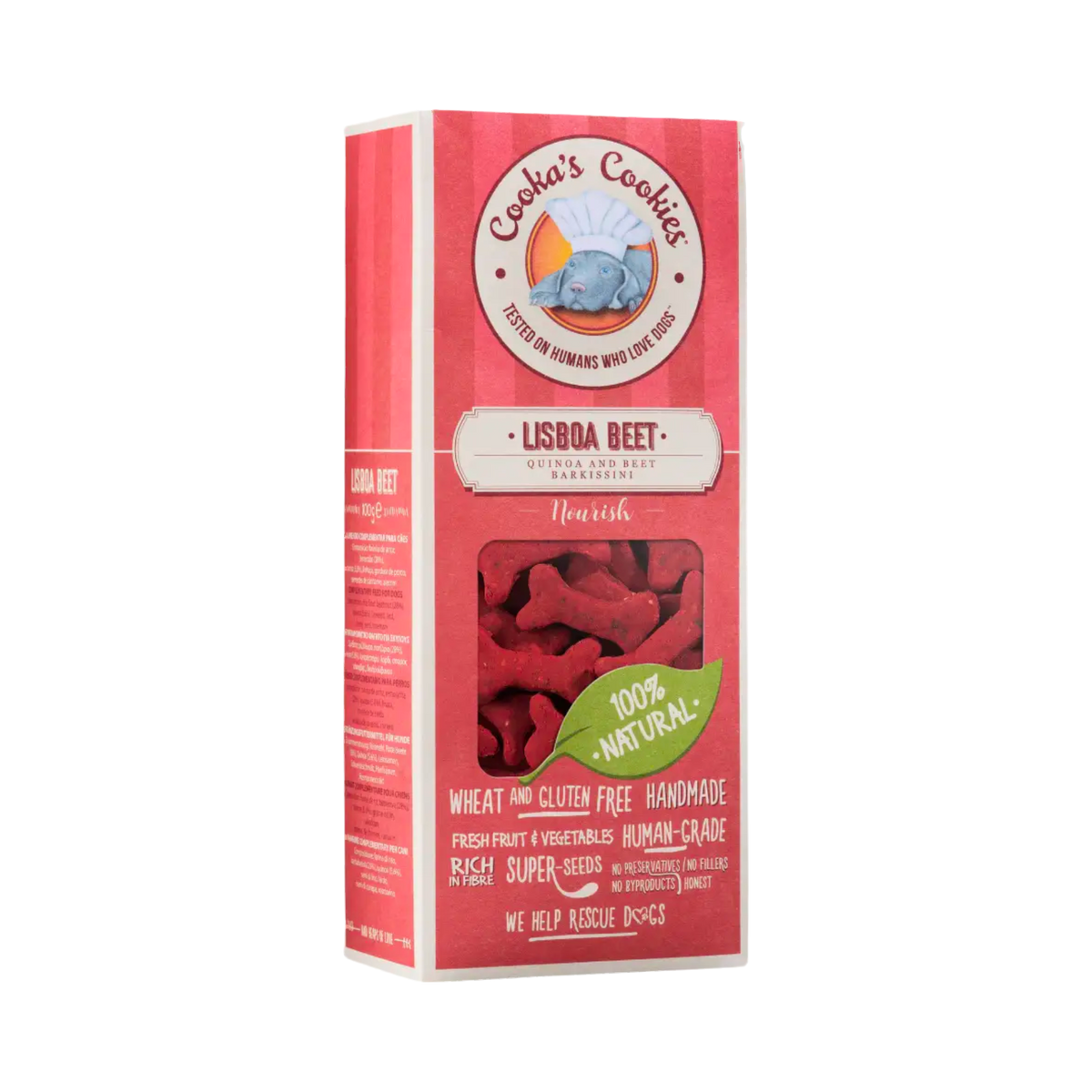 Boîte Cooka's Cookies Lisboa Beet rouge, biscuits en forme d'os