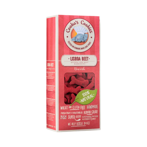 Boîte Cooka's Cookies Lisboa Beet rouge, biscuits en forme d'os