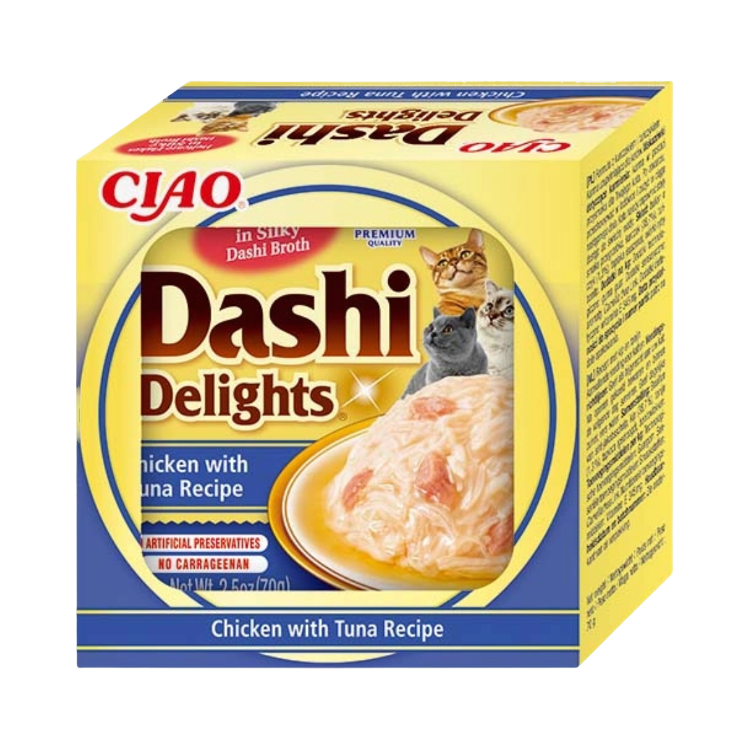 Carton jaune et bleu CIAO Dashi Delights Chicken with Tuna