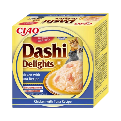Carton jaune et bleu CIAO Dashi Delights Chicken with Tuna