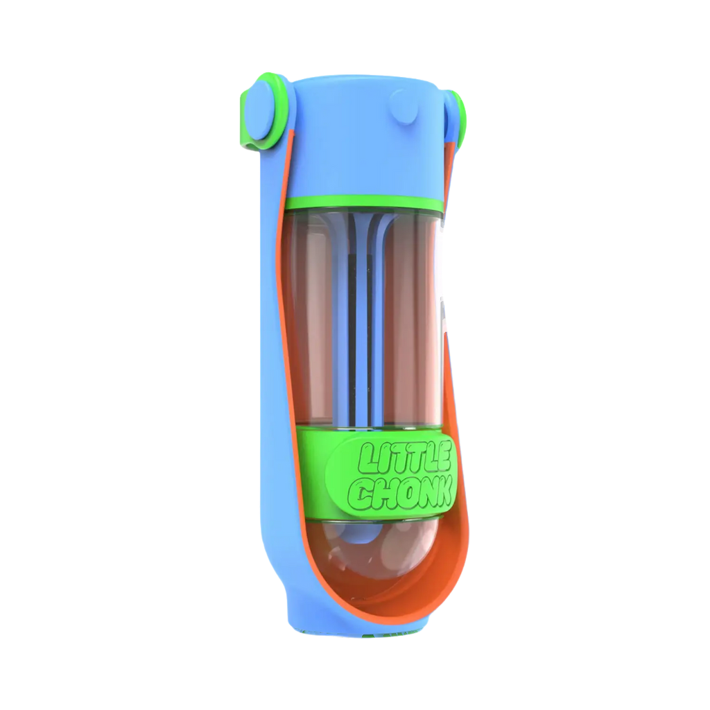 Gourde bleu clair à réservoir orange et clip vert