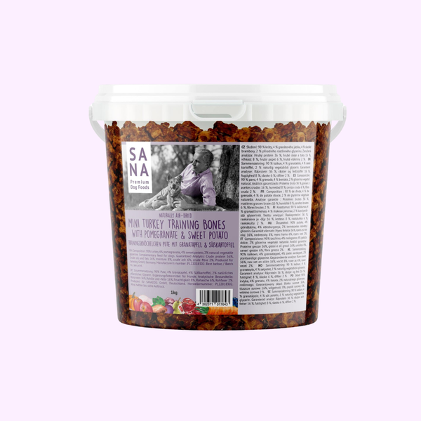 Friandises de Training à la Dinde, Grenade & Patate Douce SANADOG – Seau de 1 kg