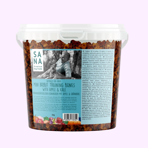 Friandises de Training au Lapin, Pomme & Chou Frisé SANADOG – Seau de 1 kg