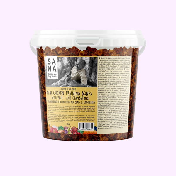 Friandises de Training au Poulet, Myrtilles & Canneberges SANADOG – Seau de 1 kg