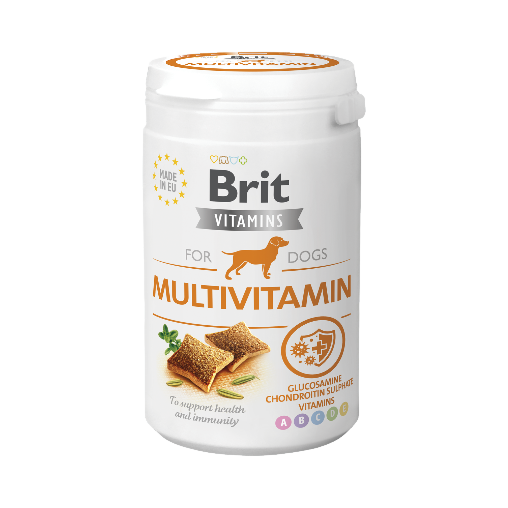 Pot blanc à étiquette orange Multivitamin, bouchées illustrées