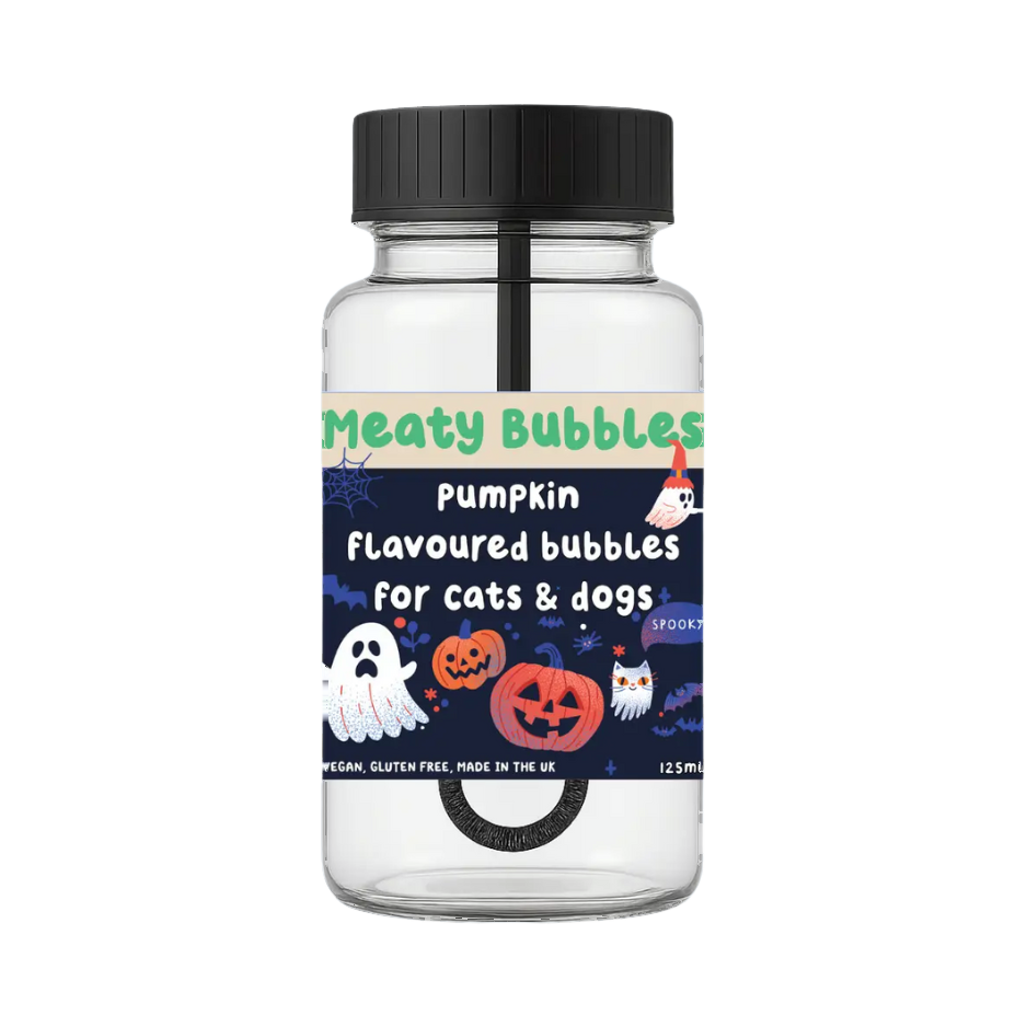 Flacon noir à fantômes et citrouilles, pumpkin flavoured bubbles