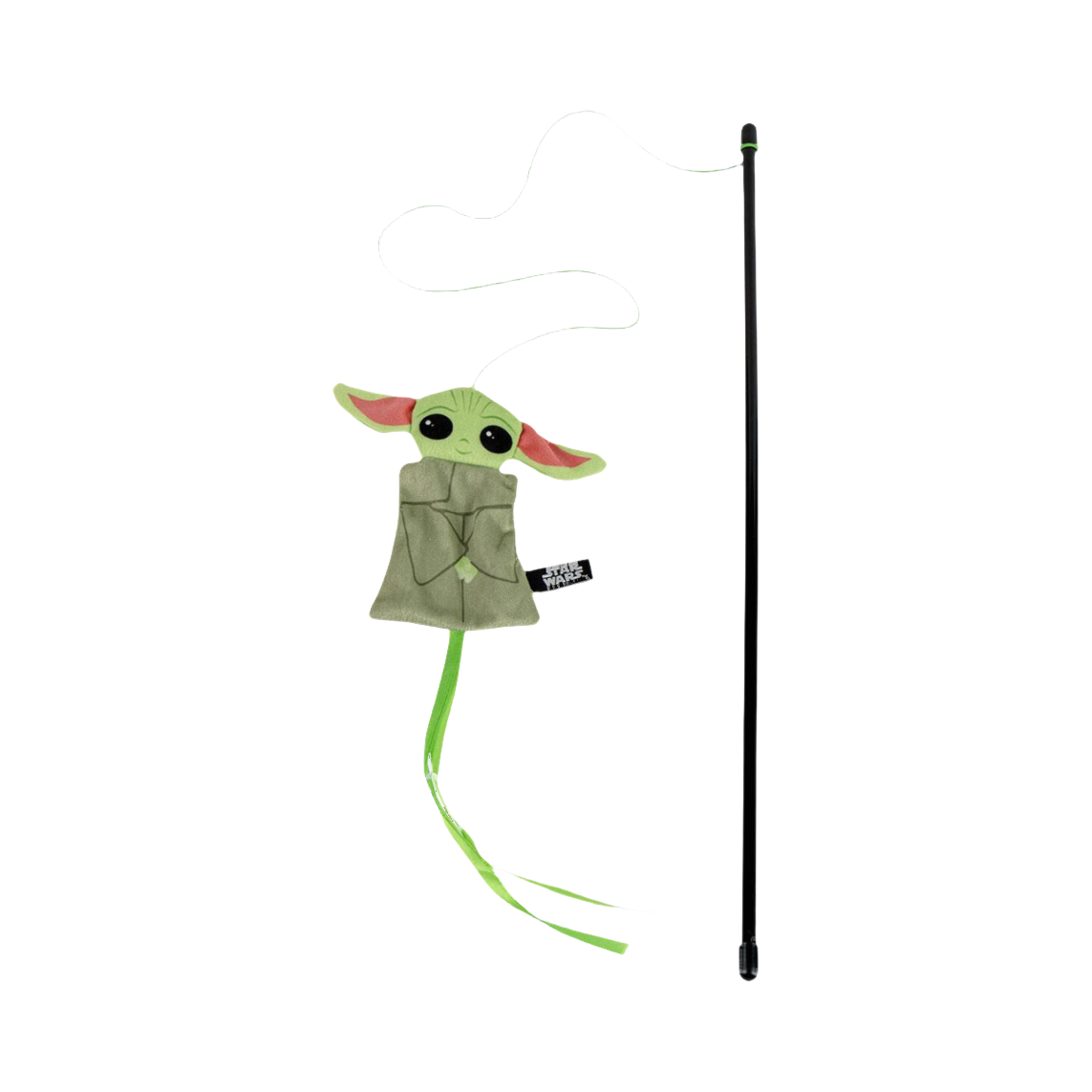 Tige noire avec petit personnage vert en tissu et rubans verts
