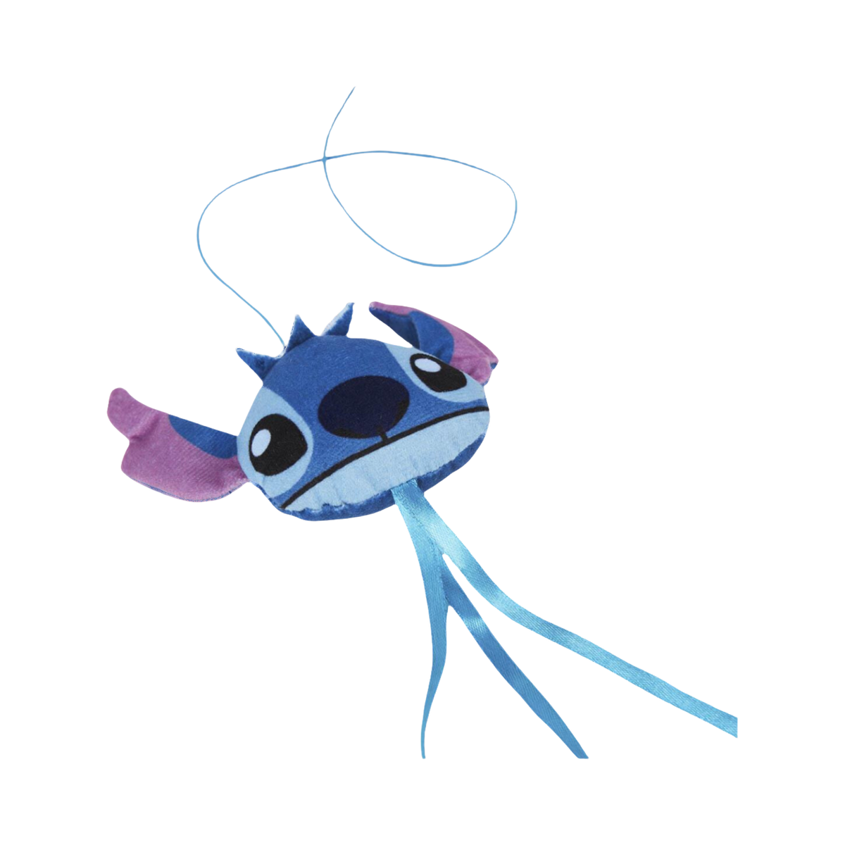 Gros plan sur la tête bleue aux oreilles mauves et rubans