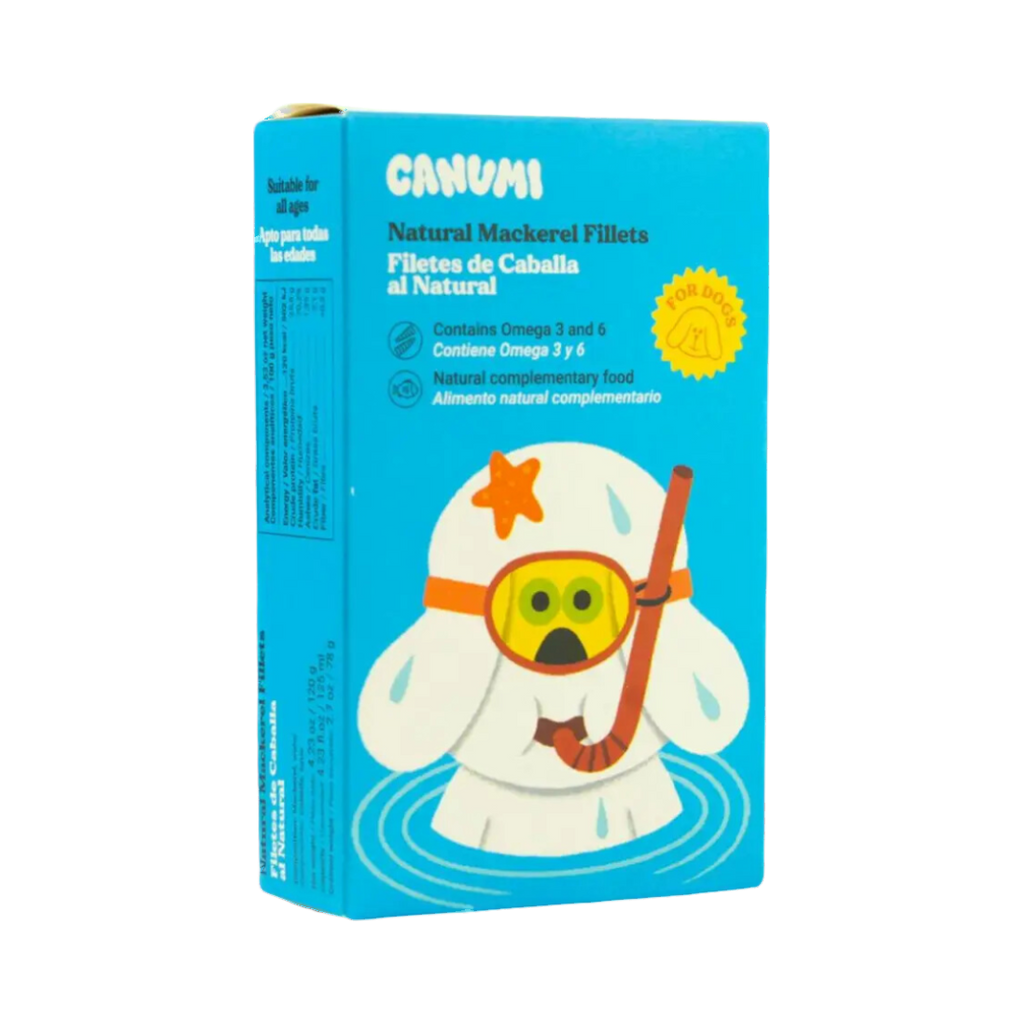 Boîte illustrée Canumi Mackerel Fillets, chien plongeur