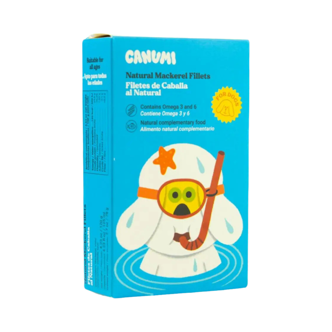 Boîte illustrée Canumi Mackerel Fillets, chien plongeur