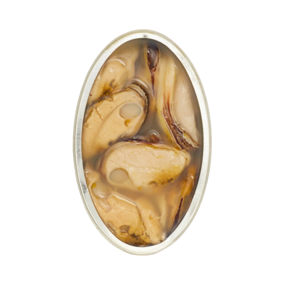 Conserve ovale ouverte montrant les moules entières