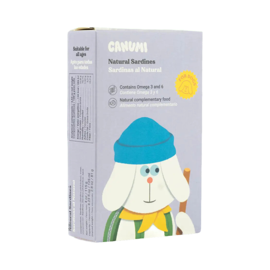 Boîte illustrée Canumi Natural Sardines, chien au bonnet