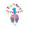 Carte Time to Pawty, cupcake rose et bougie numéro 1