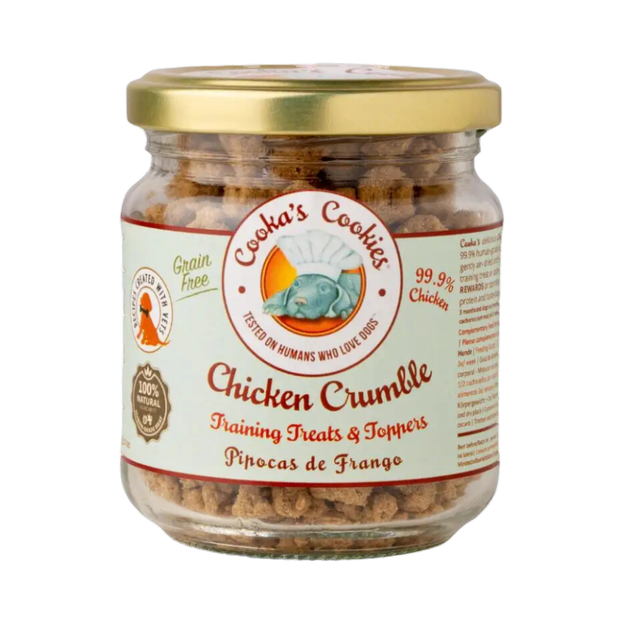 Bocal Cooka's Cookies Chicken Crumble, étiquette illustrée