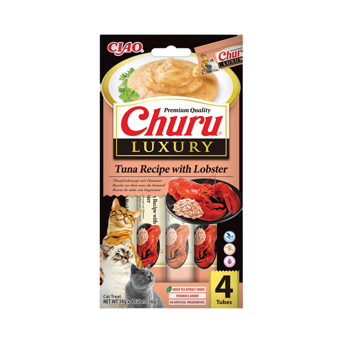 Étui Ciao Churu Luxury Tuna Recipe with Lobster, 4 tubes