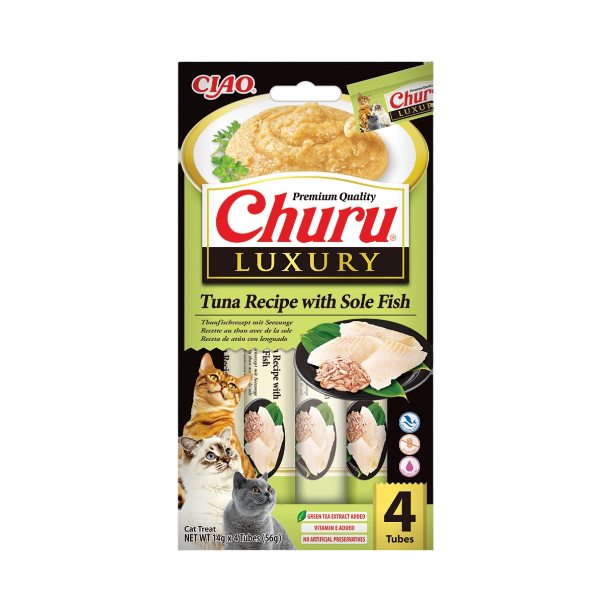 Étui Ciao Churu Luxury Tuna Recipe with Sole Fish, 4 tubes