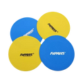 Quatre disques plats bleus et jaunes empilés