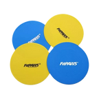 Quatre disques plats bleus et jaunes empilés
