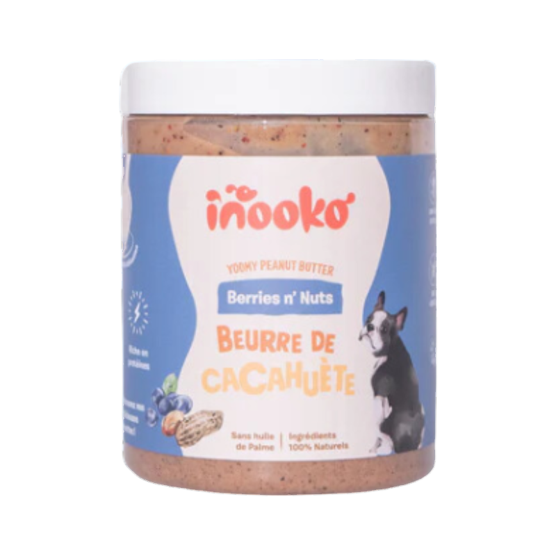 Pot bleu et crème Berries n'Nuts inooko avec bouledogue