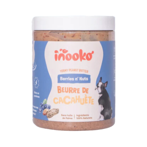 Pot bleu et crème Berries n'Nuts inooko avec bouledogue