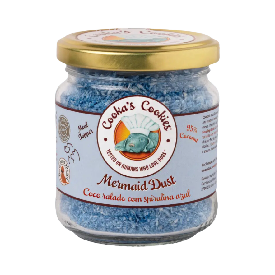 Bocal en verre de flocons bleus, étiquette Mermaid Dust