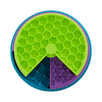 Vue de dessus des compartiments alvéolés vert, violet et bleu