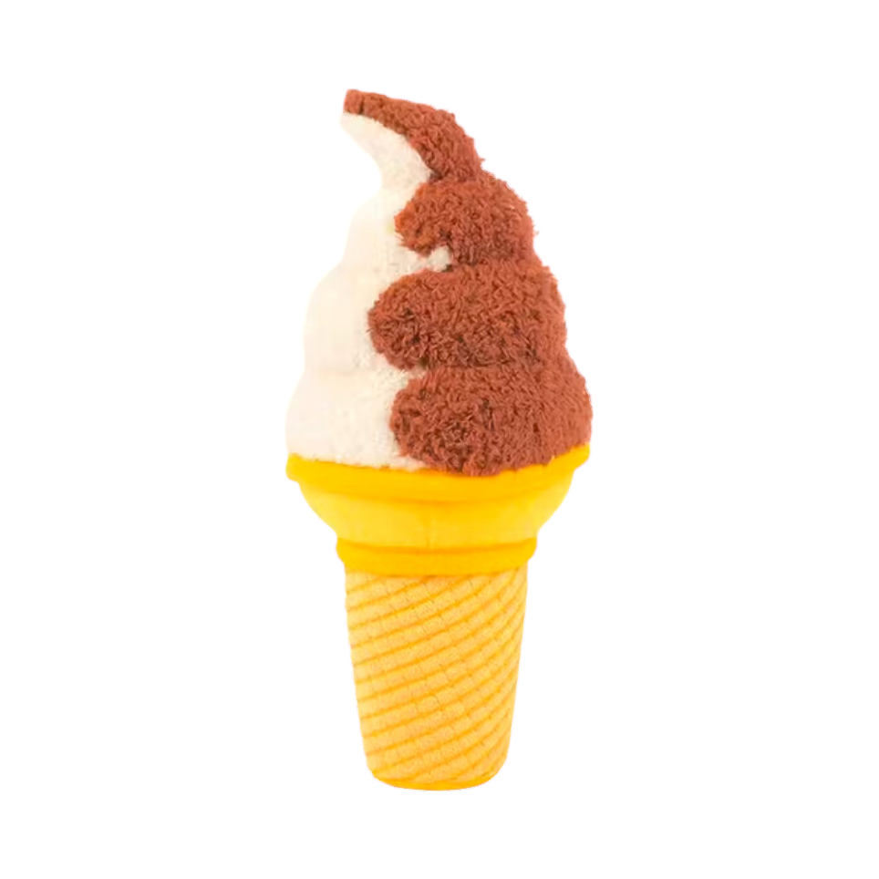 Cornet gaufré jaune surmonté d'une glace vanille chocolat en spirale