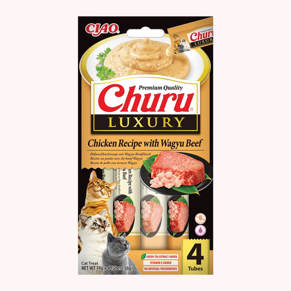 Churu Luxe pour chat poulet & bœuf Wagyu – Inaba – 4 × 14 g