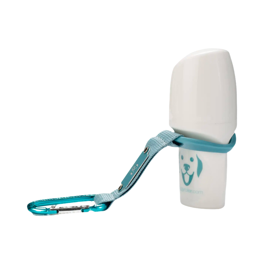 Rouleau blanc avec son mousqueton turquoise