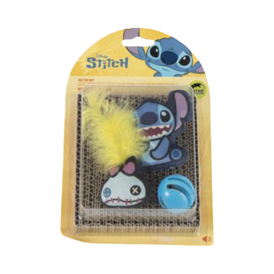 Blister avec griffoir, peluche, jouet à plumes et balle