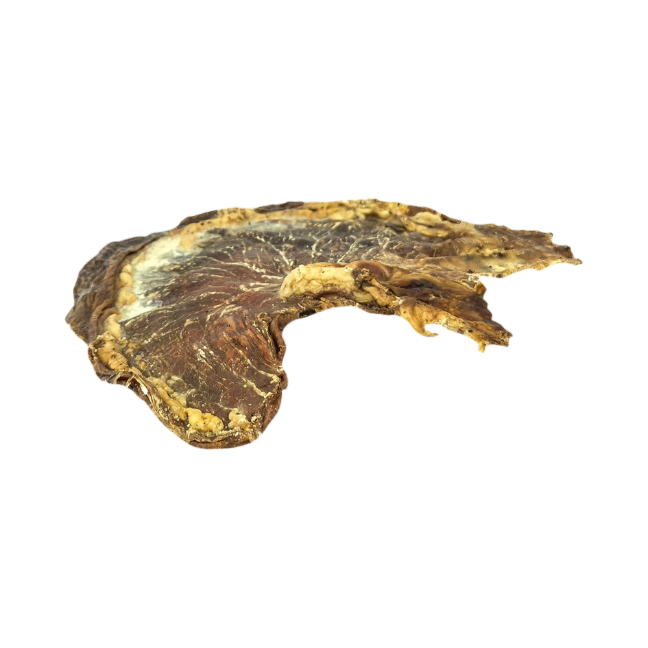 Estomac de porc séché, pièce dorée et fibreuse