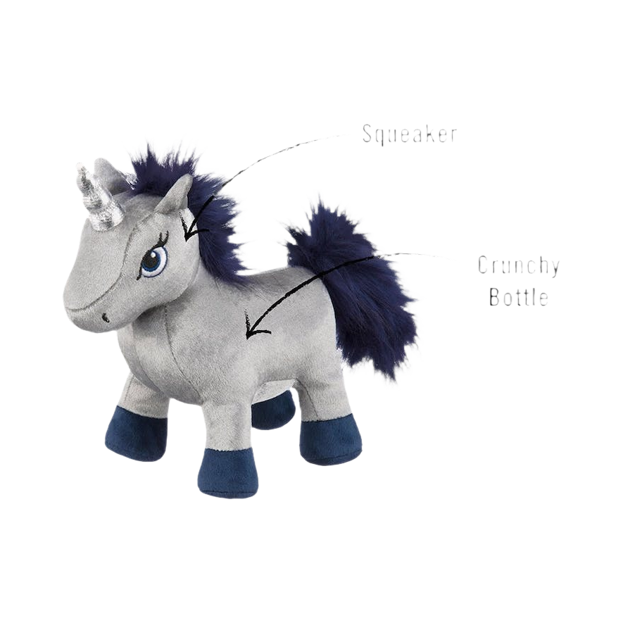 Licorne grise avec repères du couineur et de la bouteille crissante